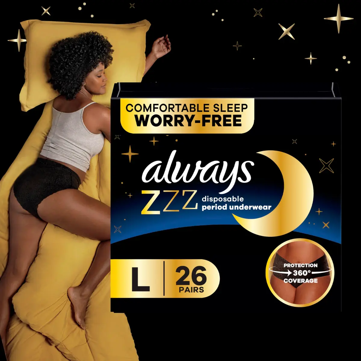 Always ZZZs Disposable Period Underwear Size L | 5X Overnight Pad Absorbency | Worry-Free Nights 26 Count - view 9