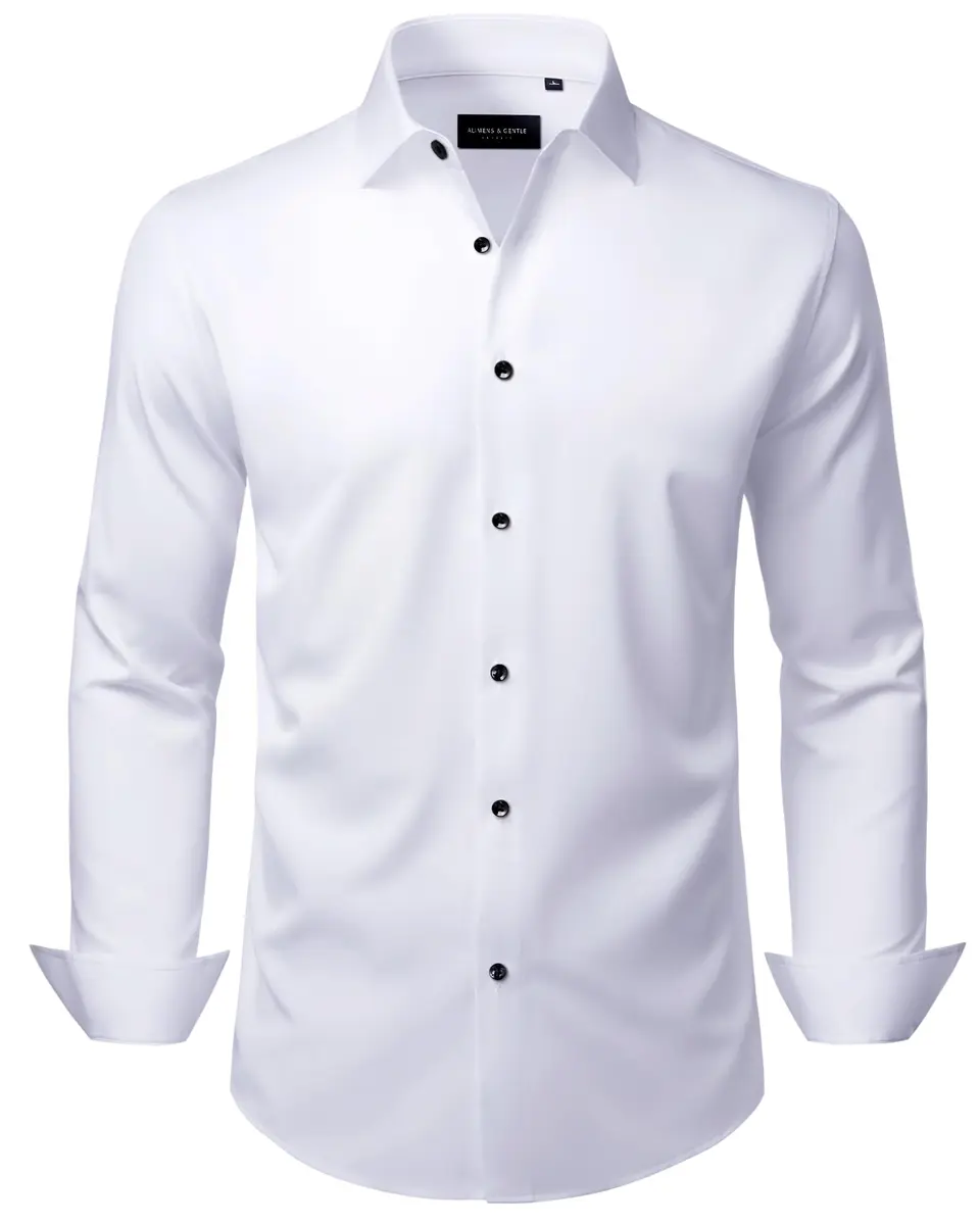 Alimens & Gentle White Men's Classic Fit Long Sleeve Dress Shirt | 94% Polyester, 6% Spandex - main product image