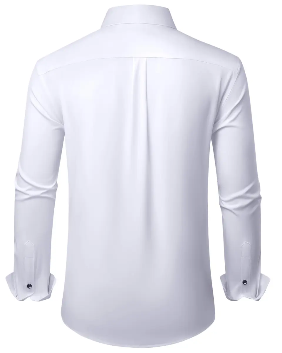 Alimens & Gentle White Men's Classic Fit Long Sleeve Dress Shirt | 94% Polyester, 6% Spandex - view 2