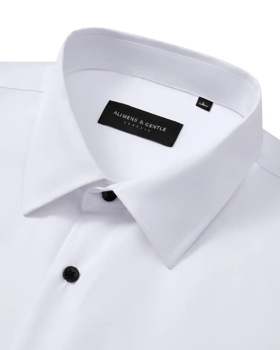 Alimens & Gentle White Men's Classic Fit Long Sleeve Dress Shirt | 94% Polyester, 6% Spandex - view 3