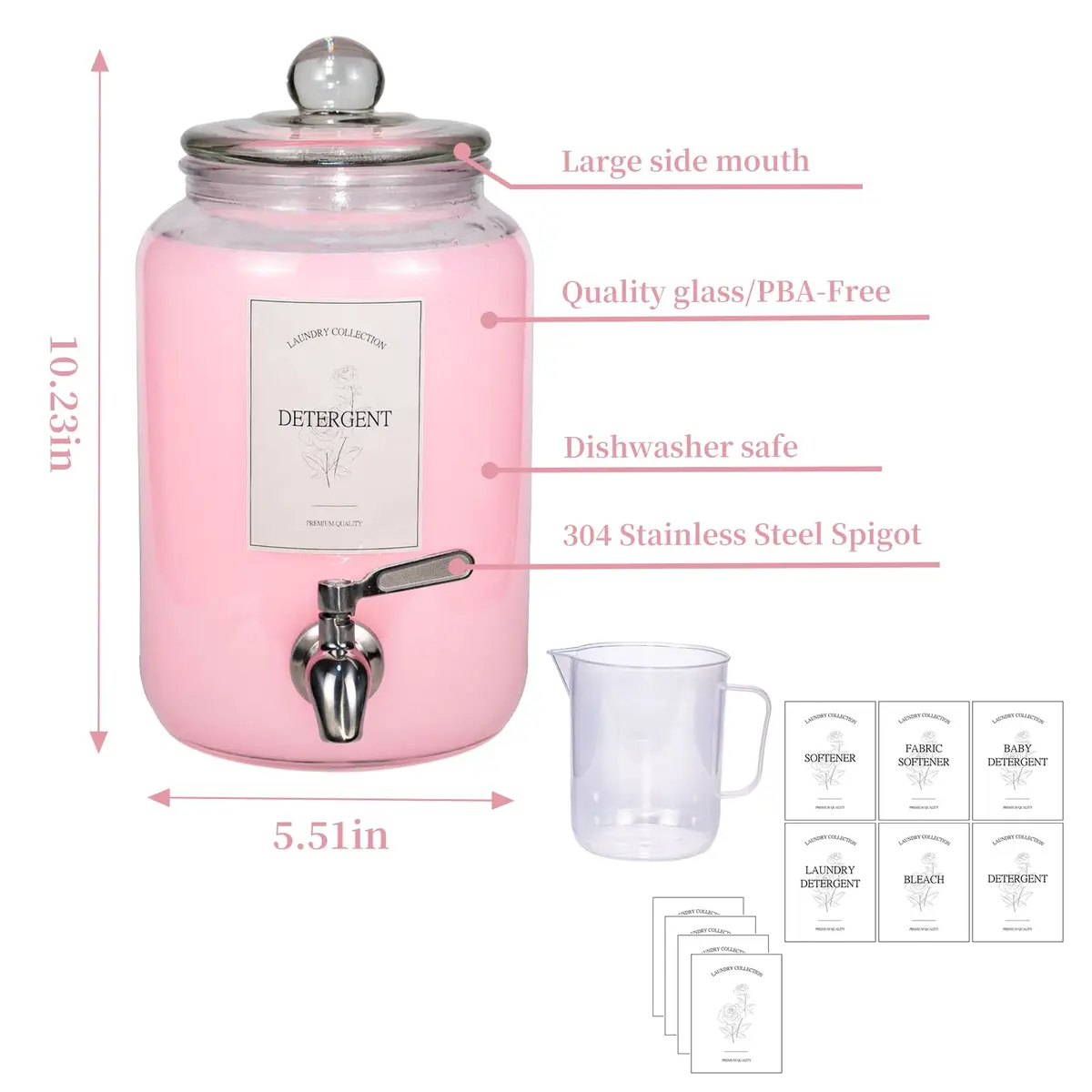 ChildLike Water Dispenser 108oz | Leak-Proof Glass Laundry Organizer - view 2