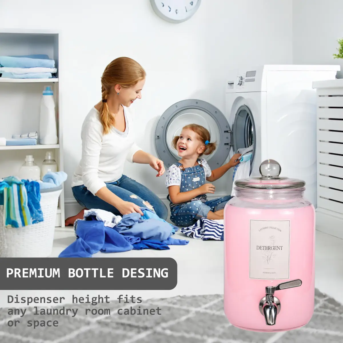 ChildLike Water Dispenser 108oz | Leak-Proof Glass Laundry Organizer - view 4