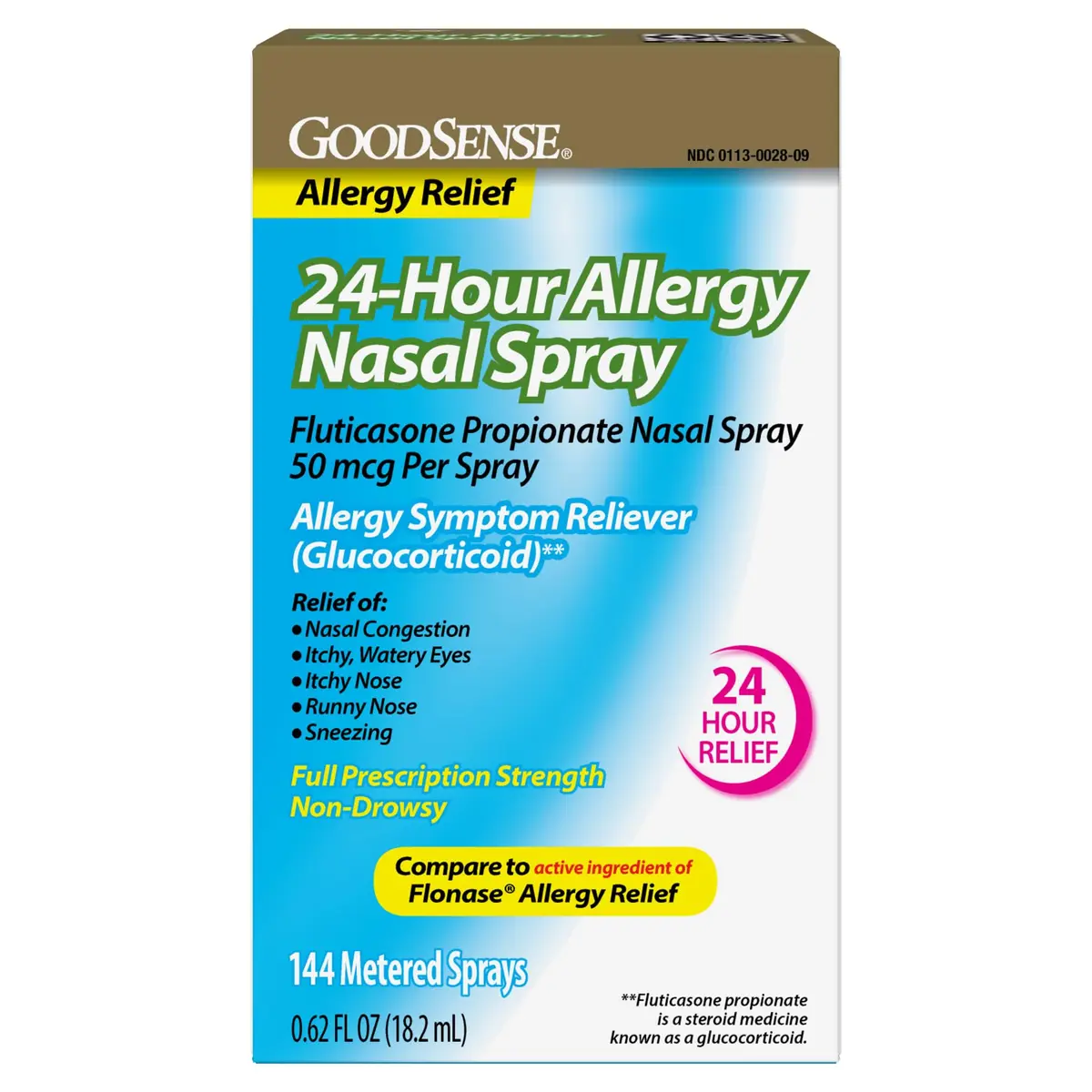 GoodSense Fluticasone Propionate Nasal Spray 50 mcg | 144 Sprays | 24-Hour Allergy Relief, Non-Drowsy - main product image