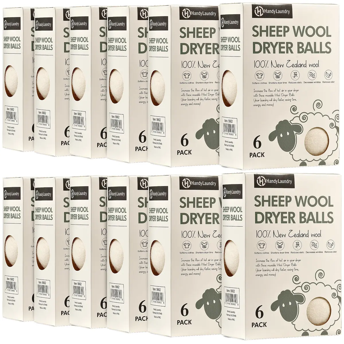 Handy Laundry Wool Dryer Balls 12-Pack, Reusable Natural Fabric Softener | 0.69 kg (1.52 lb) Pack - main product image