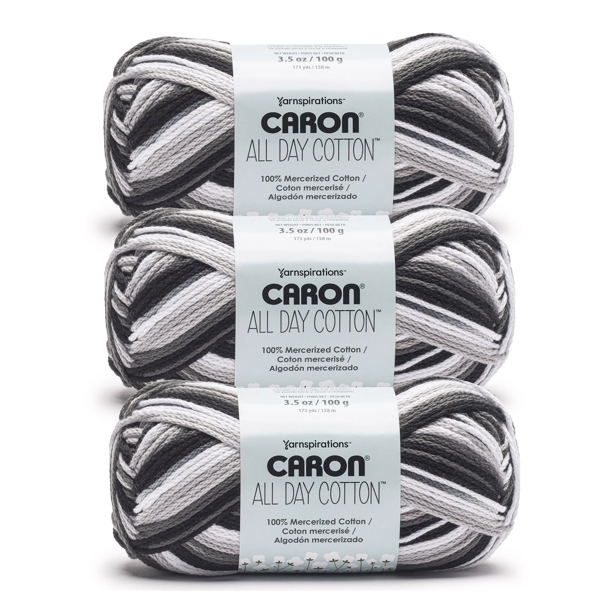 Caron All Day Cotton Midnight Storm Yarn (3 x 100g/3.5oz) | Mercerized Cotton for Knitting & Crochet - main product image
