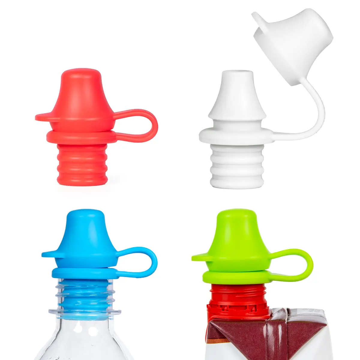 KIDDIKAP Bottle Topper Silicone Sippy Spout 4 Pack Fits 28mm | Spill-Proof, Reusable, Dishwasher Safe - main product image