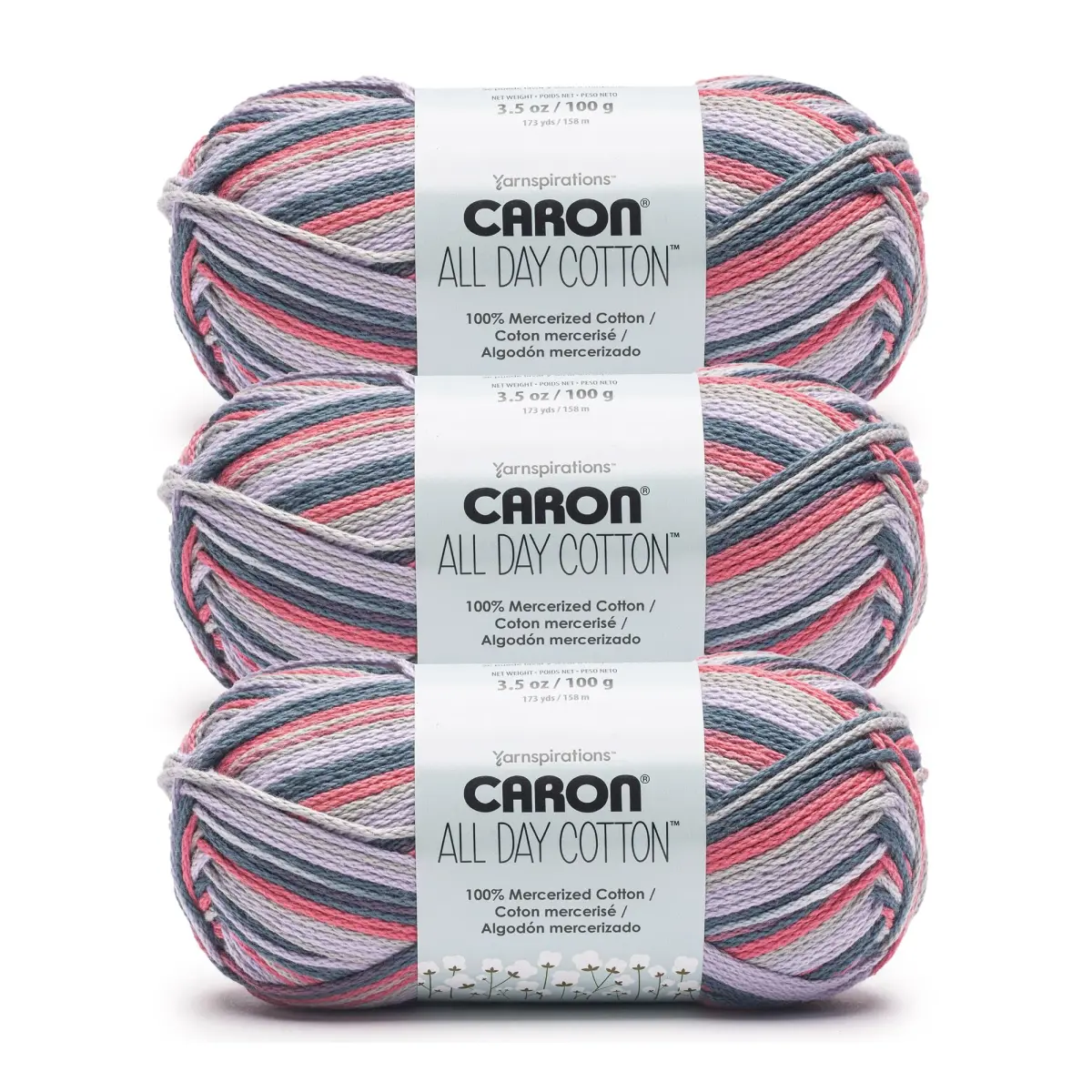 Caron All Day Cotton Prints Yarn Morning Air 100g (3.52oz) | 100% Mercerized Cotton for Crochet & Knitting - main product image