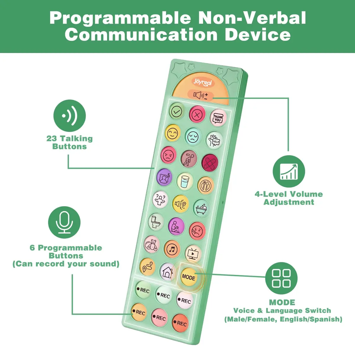 Joyreal AAC Device for Autism, Non-Verbal Communication Tool with 23 Buttons & Dual Language Support | Speech Therapy Aid for Kids & Adults - view 3