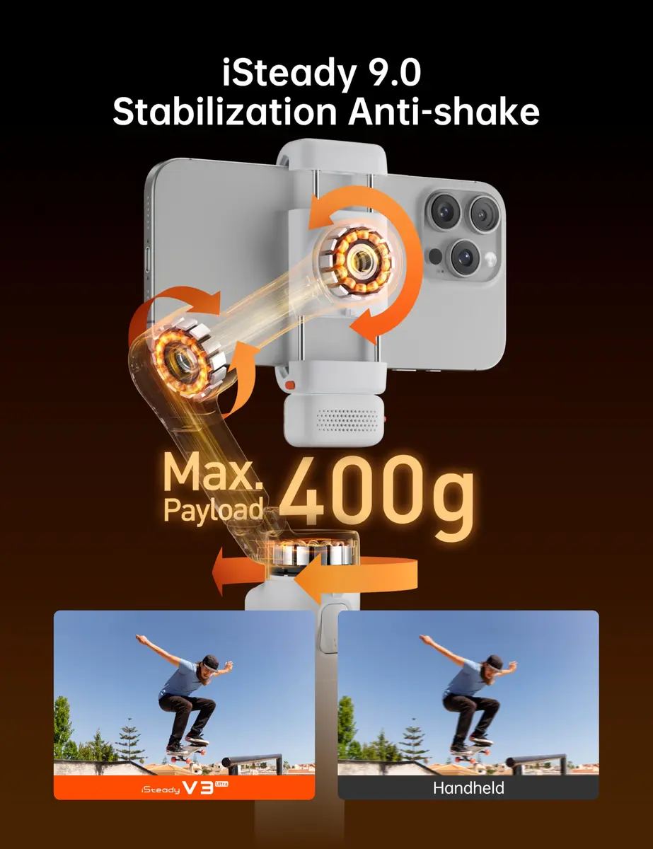 Hohem iSteady V3 Ultra Gimbal Stabilizer for Smartphone | AI Tracking, 360° Pan, Touchscreen, Remote Control, Built-in Extension & Tripod - view 5
