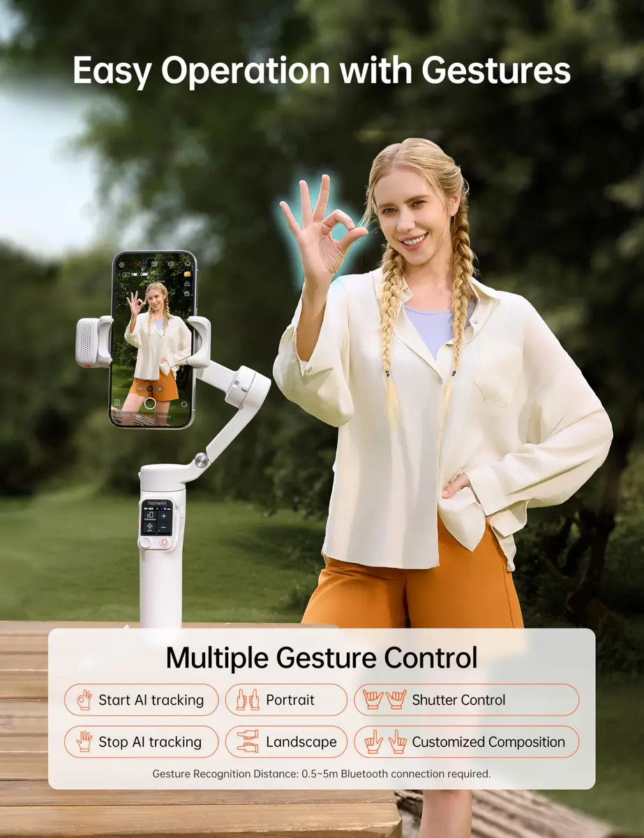 Hohem iSteady V3 Ultra Gimbal Stabilizer for Smartphone | AI Tracking, 360° Pan, Touchscreen, Remote Control, Built-in Extension & Tripod - view 8