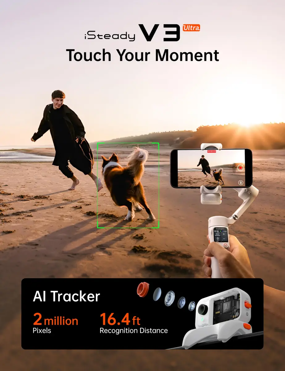Hohem iSteady V3 Ultra Gimbal Stabilizer for Smartphone | AI Tracking, 360° Pan, Touchscreen, Remote Control, Built-in Extension & Tripod - view 2