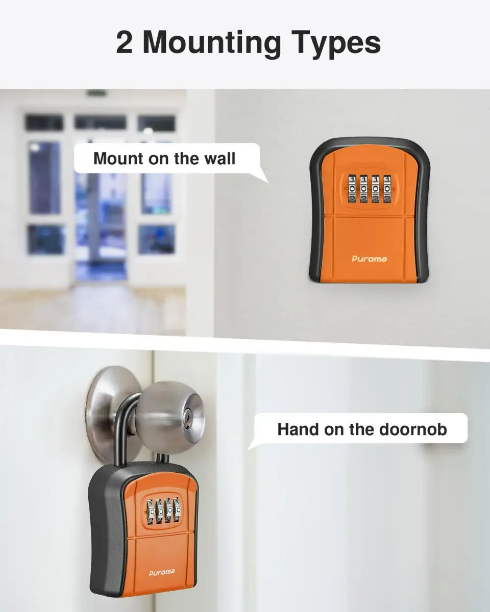 Puroma Outdoor Key Lock Box Orange | 4-Digit Combination Lockbox for Home & Office - view 2