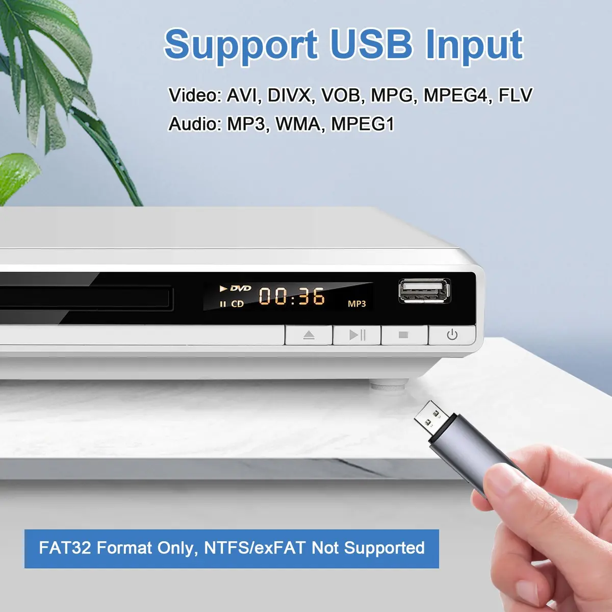 JOVELL DVD Player for TV, Region-Free, 1080P HD, USB & HDMI Output, Supports All Regions, Compact White Model (168) - view 6