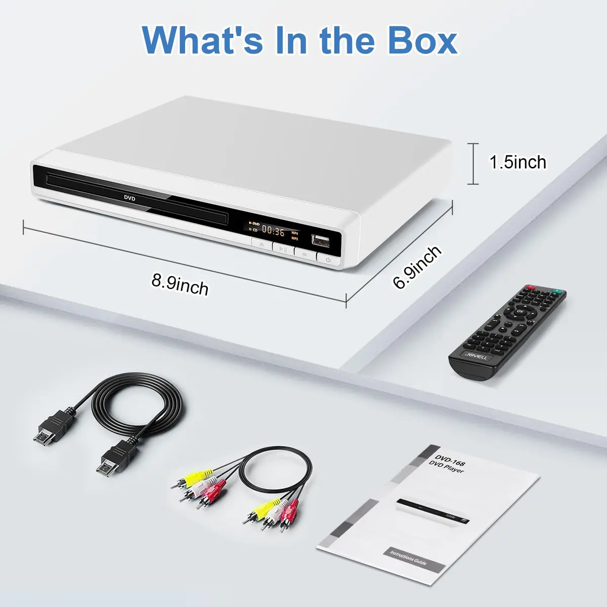 JOVELL DVD Player for TV, Region-Free, 1080P HD, USB & HDMI Output, Supports All Regions, Compact White Model (168) - view 8