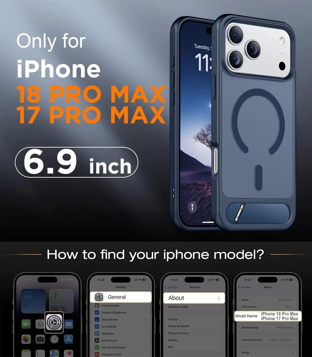 Temdan Magnetic for iPhone 18 Pro Max Case/17 Pro Max Case Stand | Slim Shockproof Translucent Matte 6.9" - view 2
