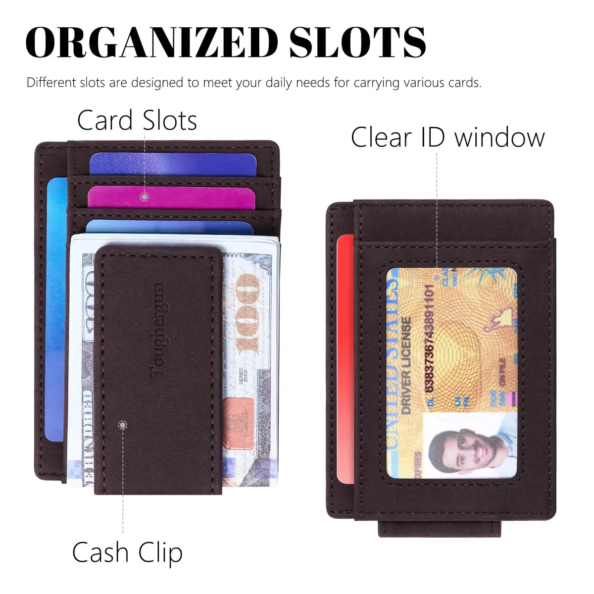 Toughergun Slim Wallet for Men RFID Blocking Money Clip, Minimalist Front Pocket Credit Card Holder, Magnetic Thin Mens Wallets with ID Window (Deep Purple) - view 4