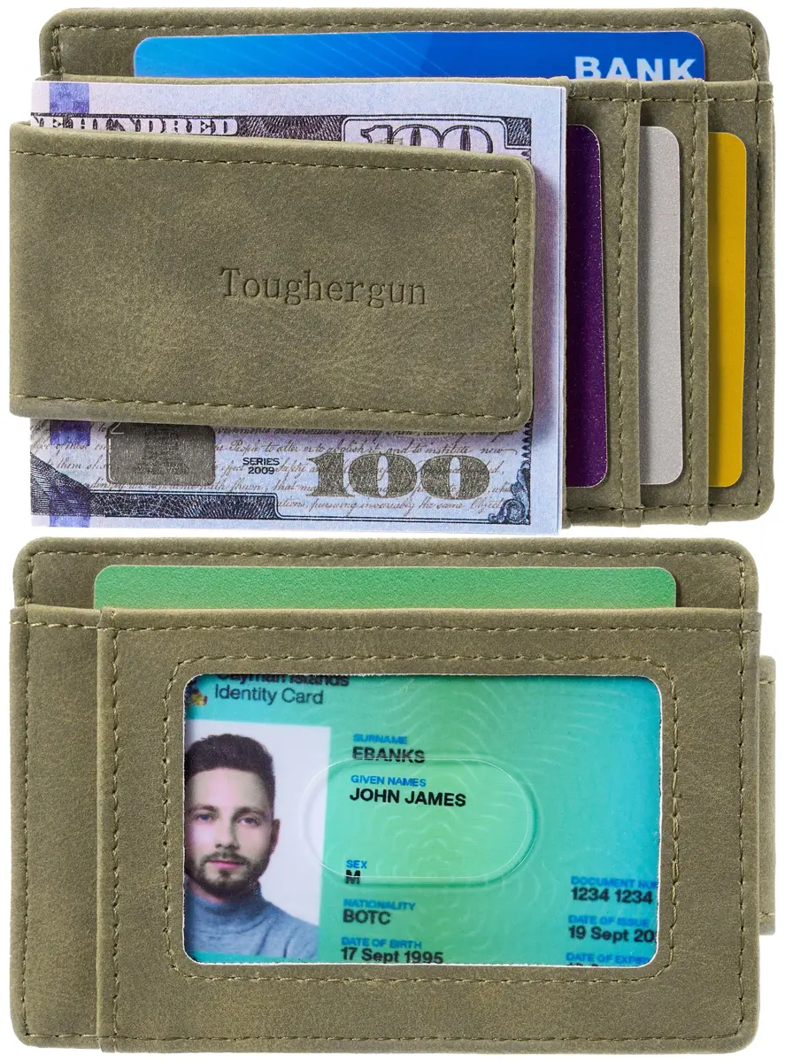 Toughergun Slim Grass Green RFID Blocking Money Clip Wallet - Minimalist Front Pocket Credit Card Holder - view 2