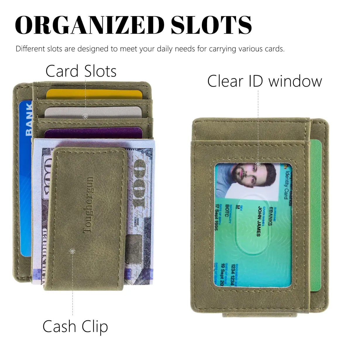 Toughergun Slim Grass Green RFID Blocking Money Clip Wallet - Minimalist Front Pocket Credit Card Holder - view 4