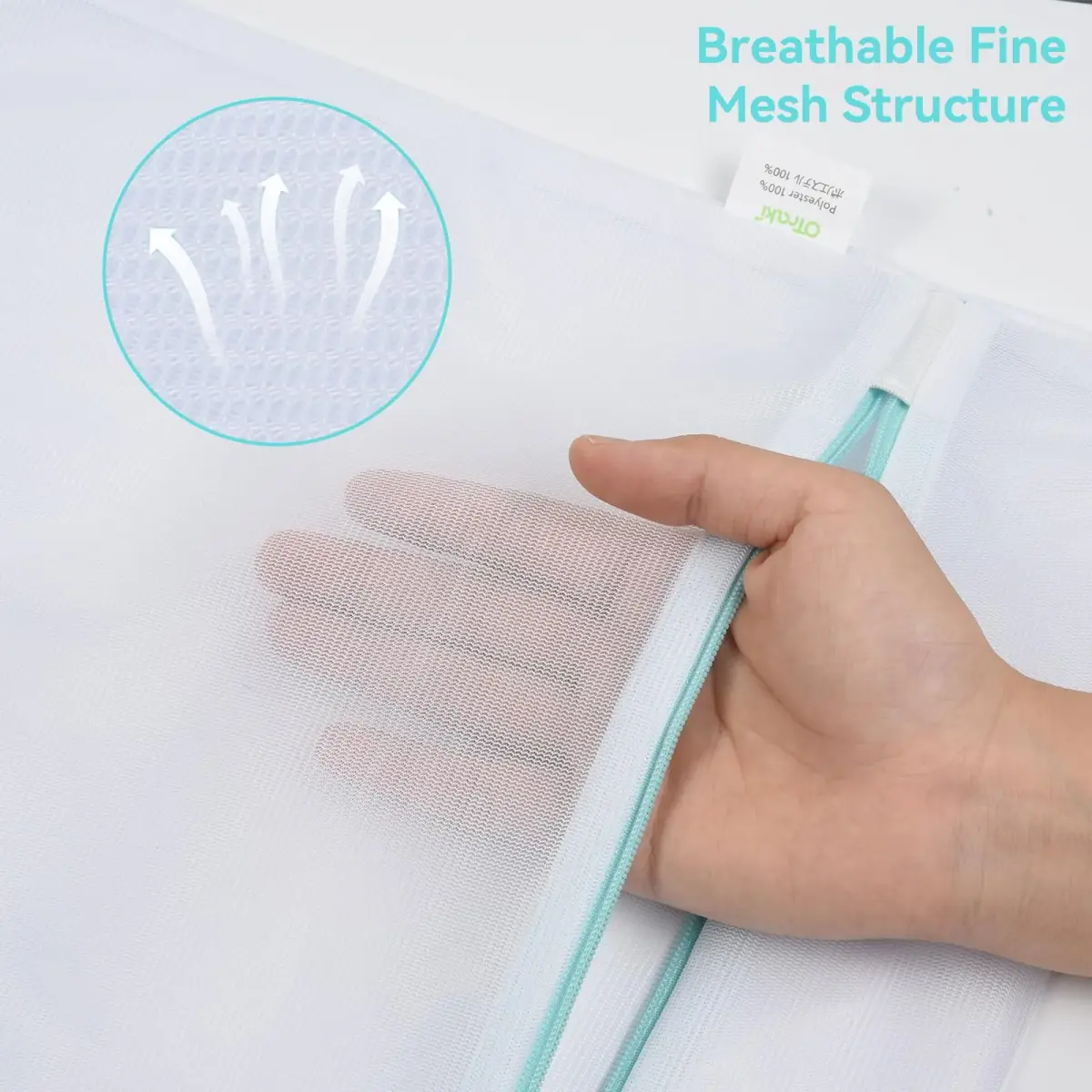 OTraki White Mesh Laundry Bag 30cm x 40cm | Reinforced Zipper for Delicates - view 6