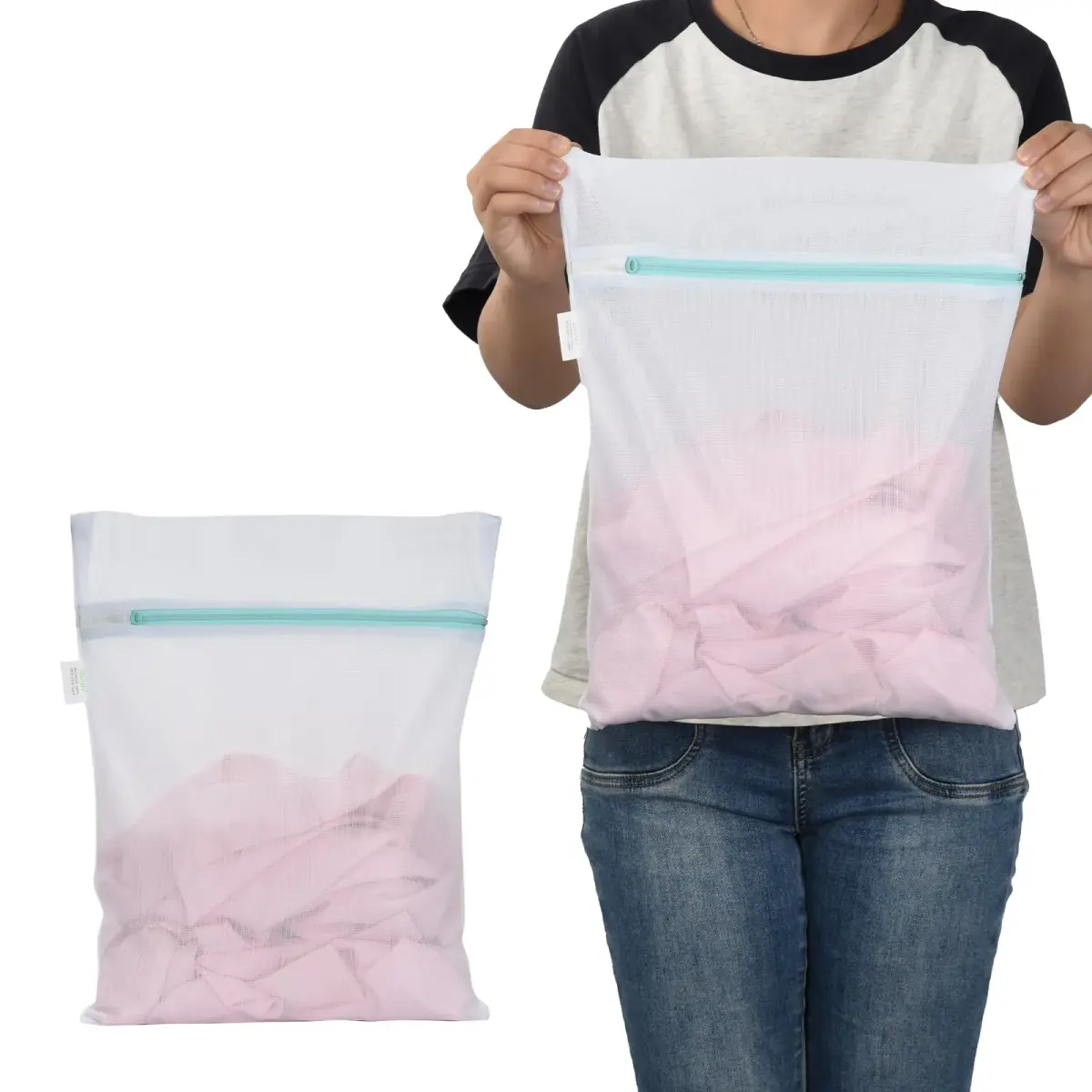 OTraki White Mesh Laundry Bag 30cm x 40cm | Reinforced Zipper for Delicates - view 7