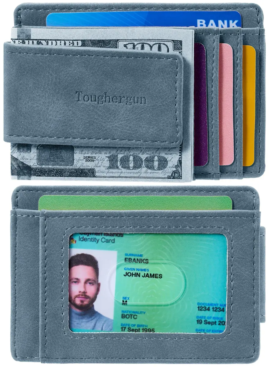 Toughergun Slim Wallet for Men - Light Blue RFID Blocking Money Clip, Minimalist Front Pocket Credit Card Holder - view 2