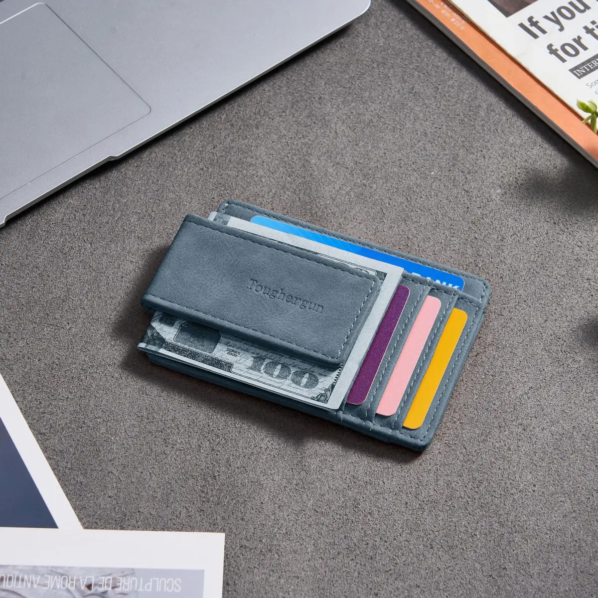 Toughergun Slim Wallet for Men - Light Blue RFID Blocking Money Clip, Minimalist Front Pocket Credit Card Holder - view 3