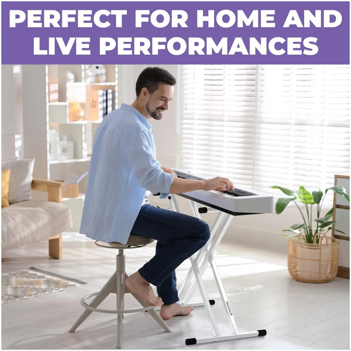 Liquid Stands White X-Style Keyboard Stand for Musicians | Adjustable Height 27"-37", 160lb Capacity - view 6