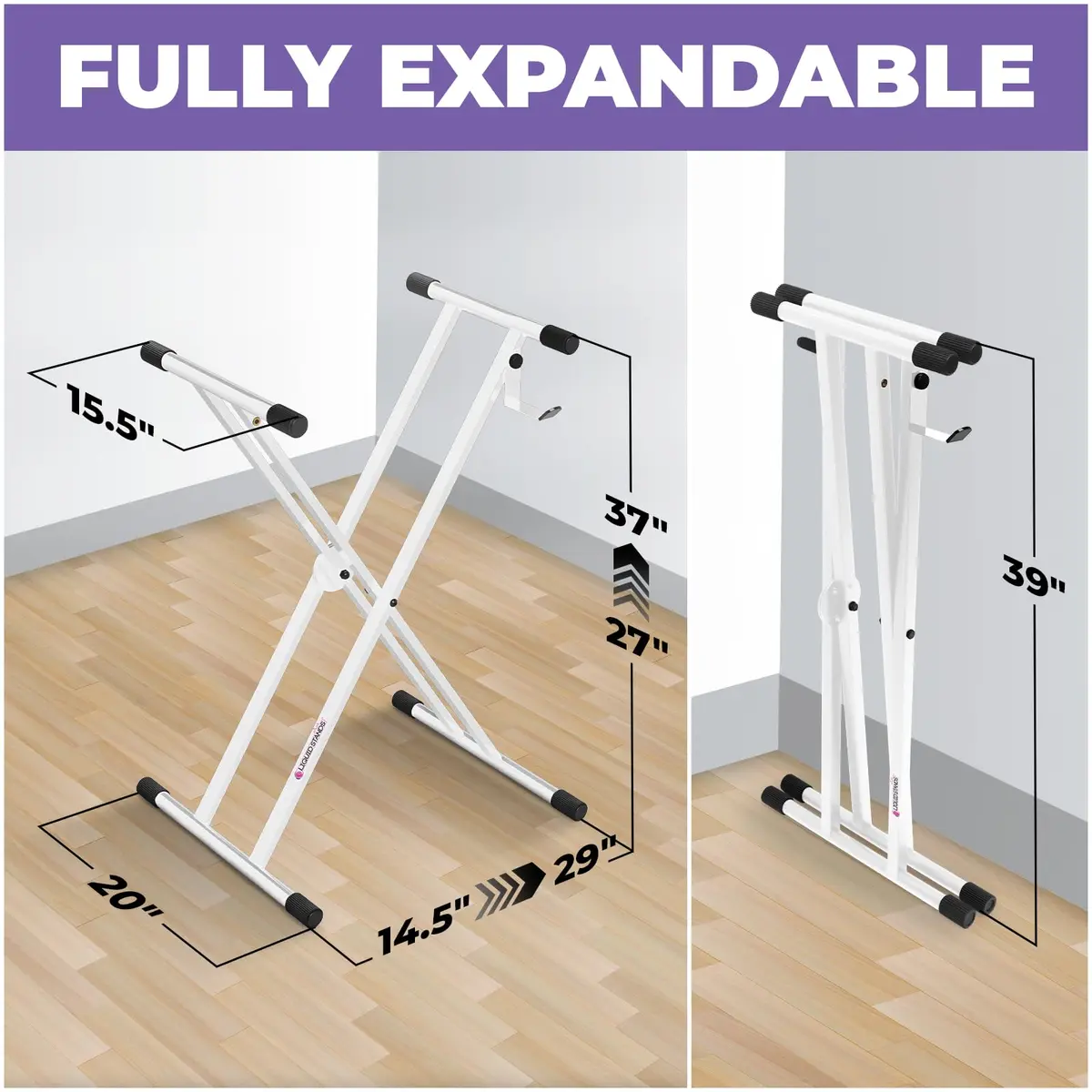 Liquid Stands White X-Style Keyboard Stand for Musicians | Adjustable Height 27"-37", 160lb Capacity - view 2