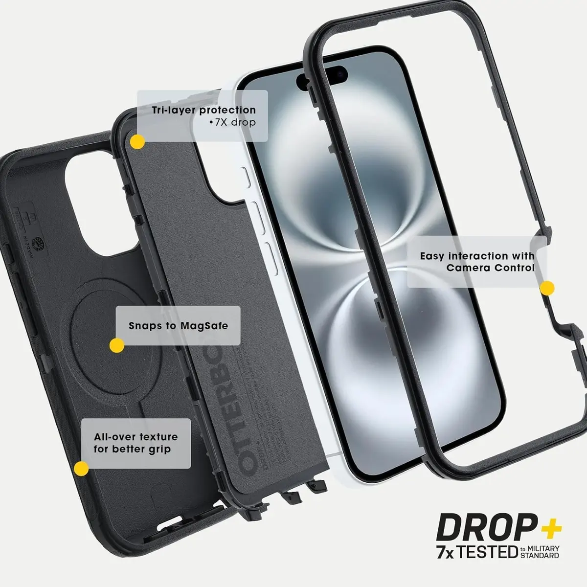 OtterBox Defender Series MagSafe Case for iPhone 16 Pro Max - Night (Black & Yellow) | Rugged & Durable - view 6