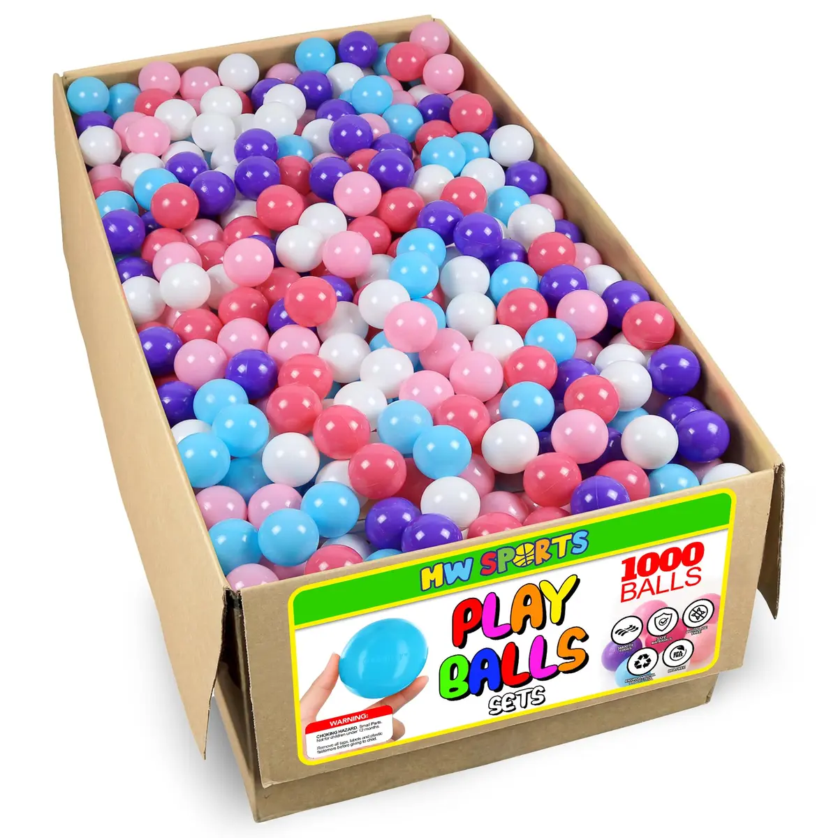 MW SPORTS Play Balls for Ball Pit | Crush Proof Plastic, BPA & Phthalate Free, Pastel Colors, 1000 Balls - main product image