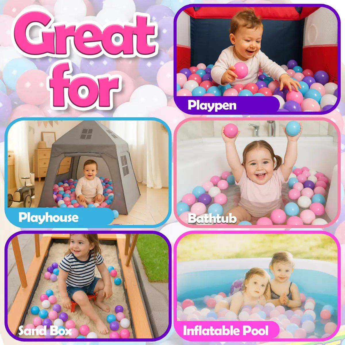 MW SPORTS Play Balls for Ball Pit | Crush Proof Plastic, BPA & Phthalate Free, Pastel Colors, 1000 Balls - view 5