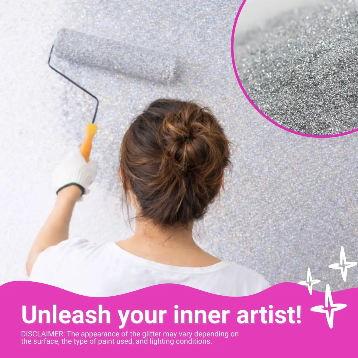 FBGC Pure Silver Glitter Paint Additive 400g (14.11oz) | Adds Sparkle to Walls & Furniture - view 6