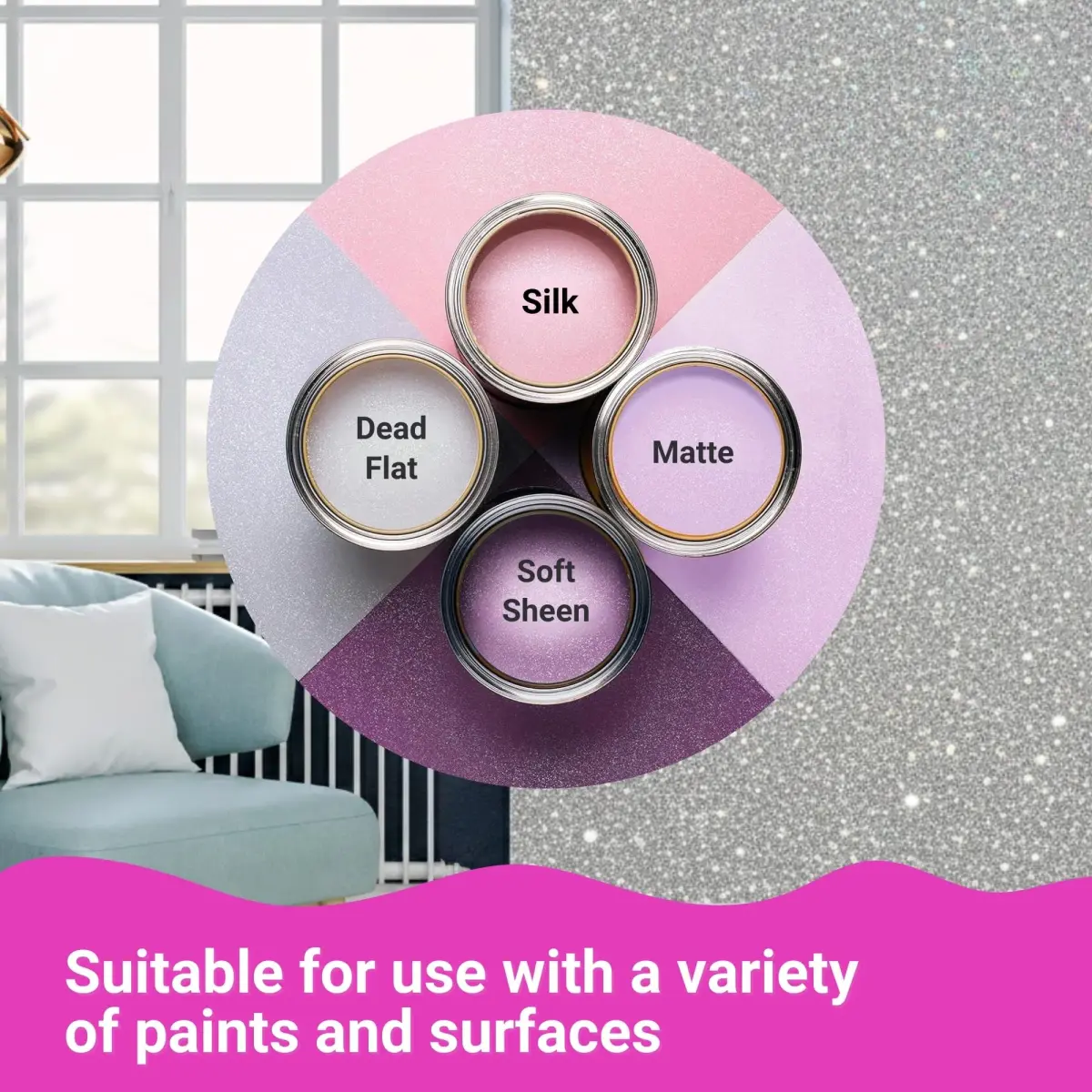 FBGC Pure Silver Glitter Paint Additive 400g (14.11oz) | Adds Sparkle to Walls & Furniture - view 7