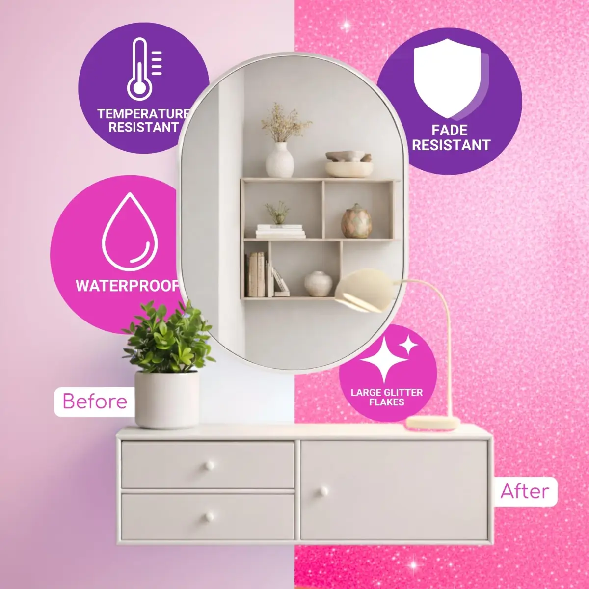FBGC Pure Silver Holographic Pink Glitter Paint Additive 14.11oz (400g) for Walls & Furniture - view 3
