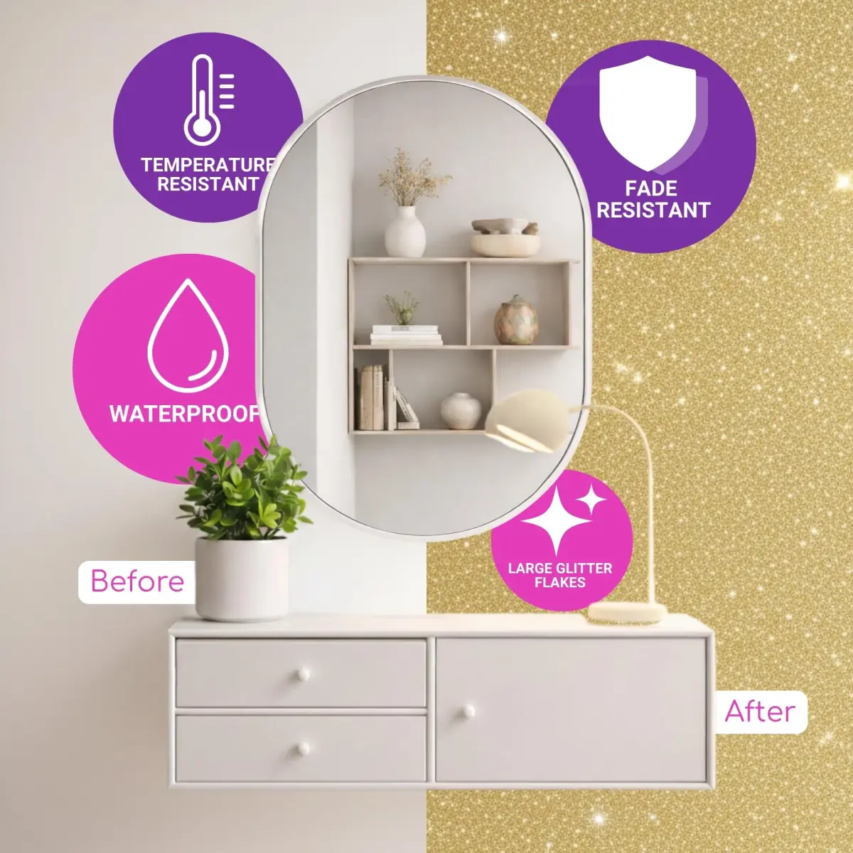 FBGC Pure Silver Glitter Paint Additive - Champagne Gold, 14.11oz (400g) for Walls & Furniture Sparkle - view 3