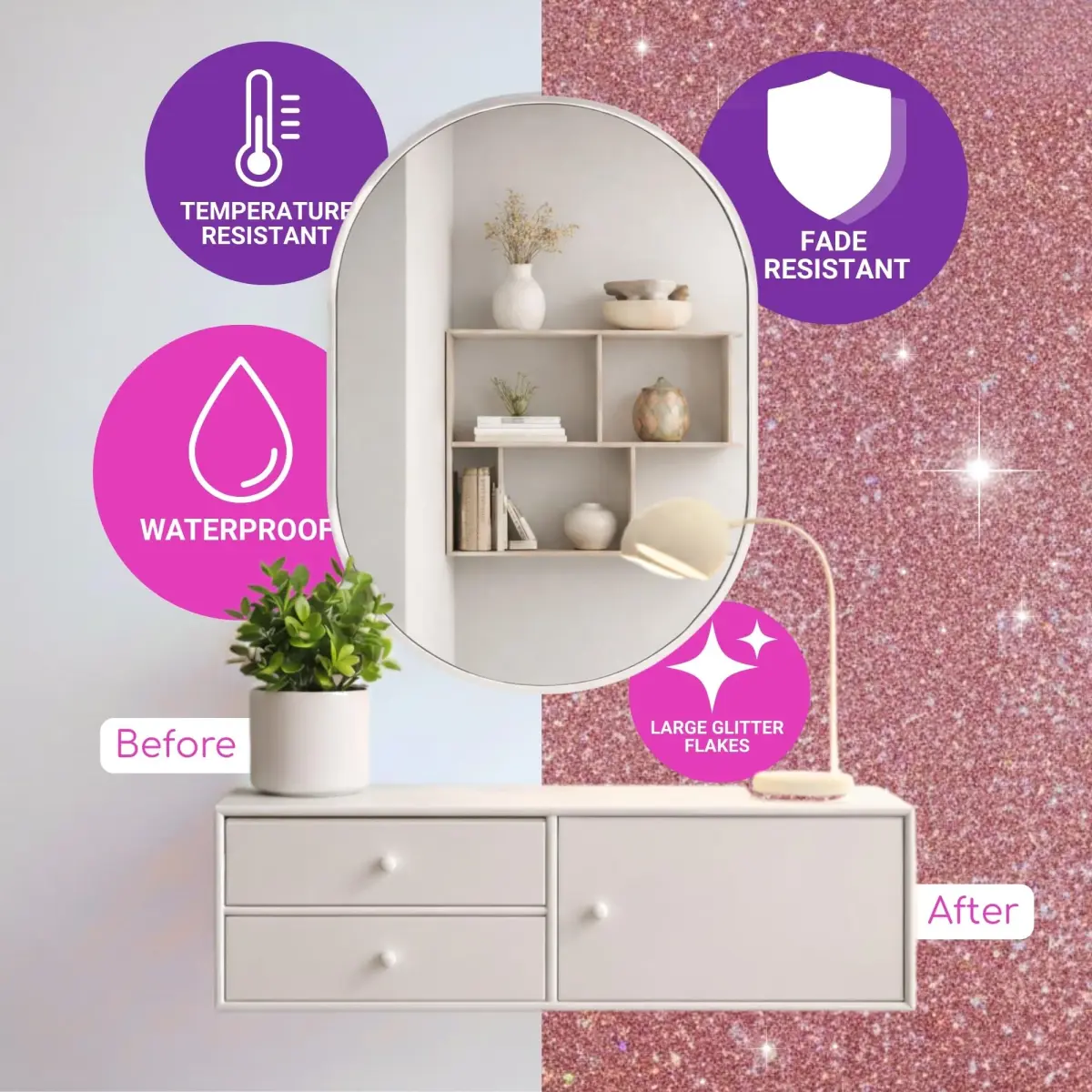 FBGC Holographic Rose Gold Pure Silver Glitter Paint Additive 14.11oz for Walls & Furniture - view 4