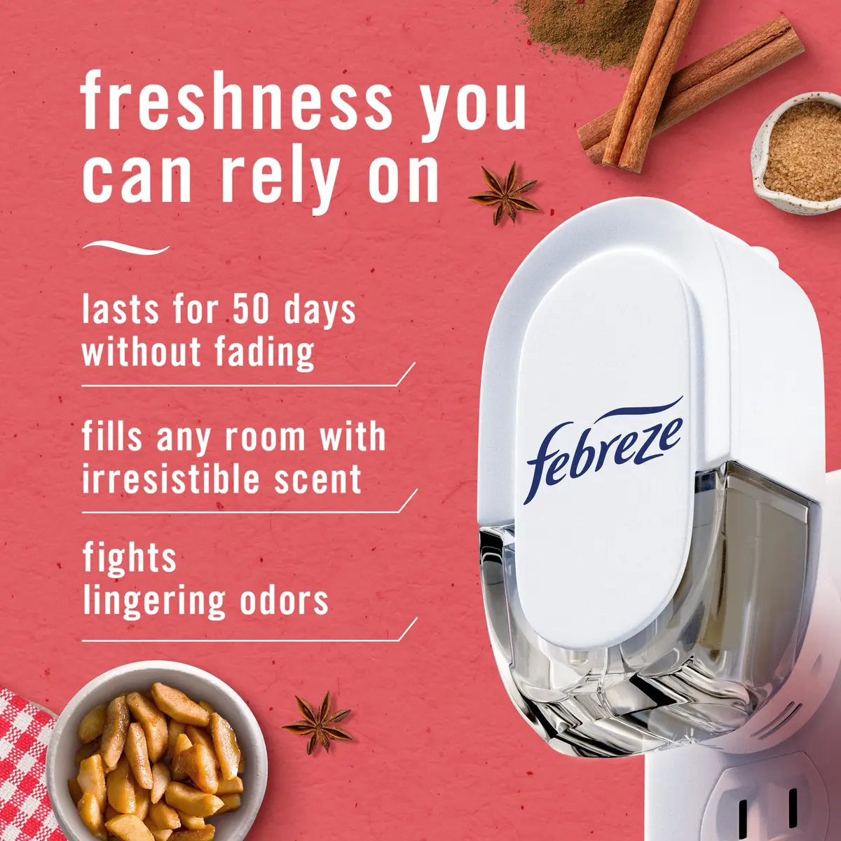 Febreze Fade Defy Plug-In Air Freshener Refills, Baked Cinnamon Apples Scent, 3.5 Fl Oz (4 Count) | Continuous Odor Control - view 2