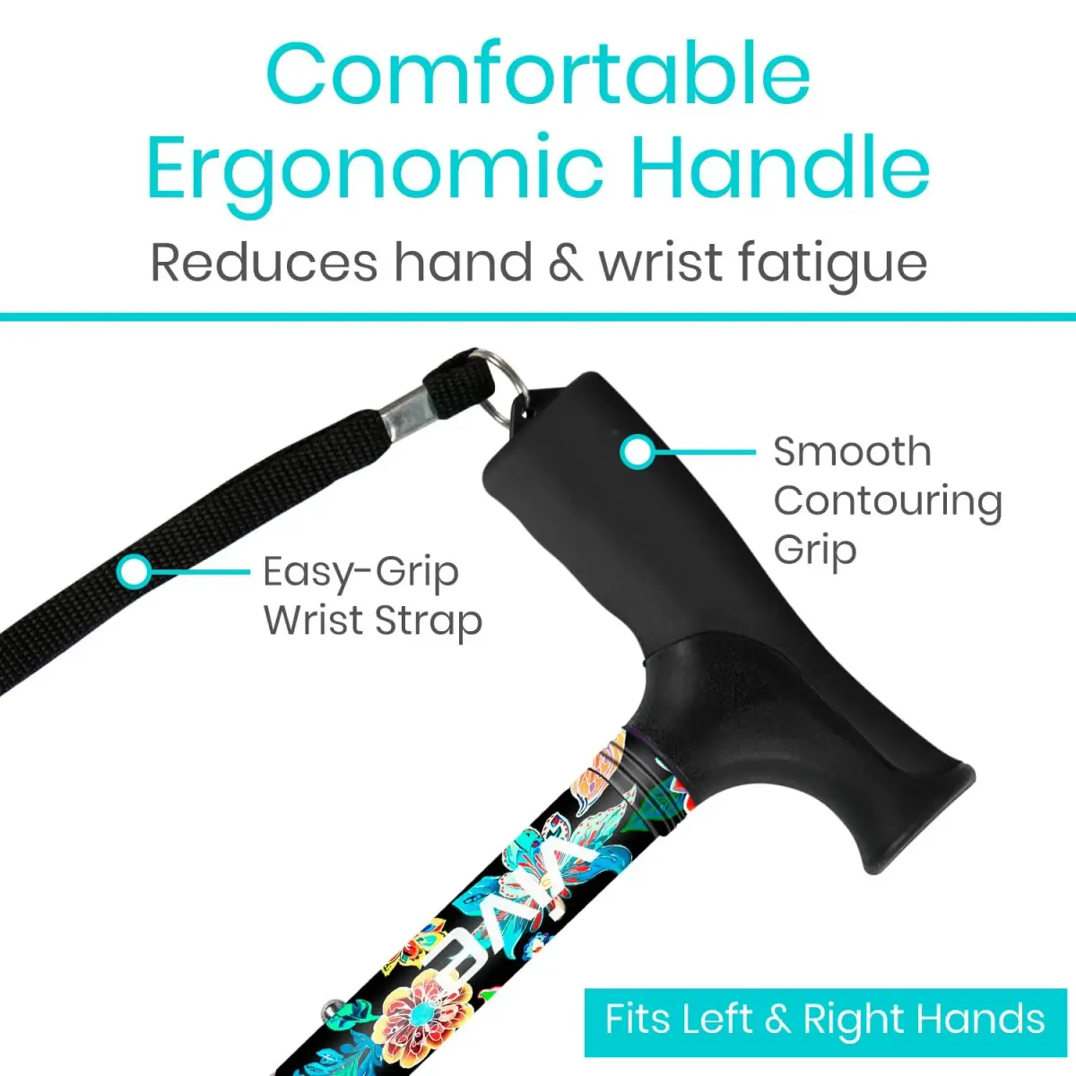 Vive Folding Cane - Adjustable Walking Stick with Ergonomic Grip & Non-Slip Tip, 33"-37" (Neon Flower) - view 4