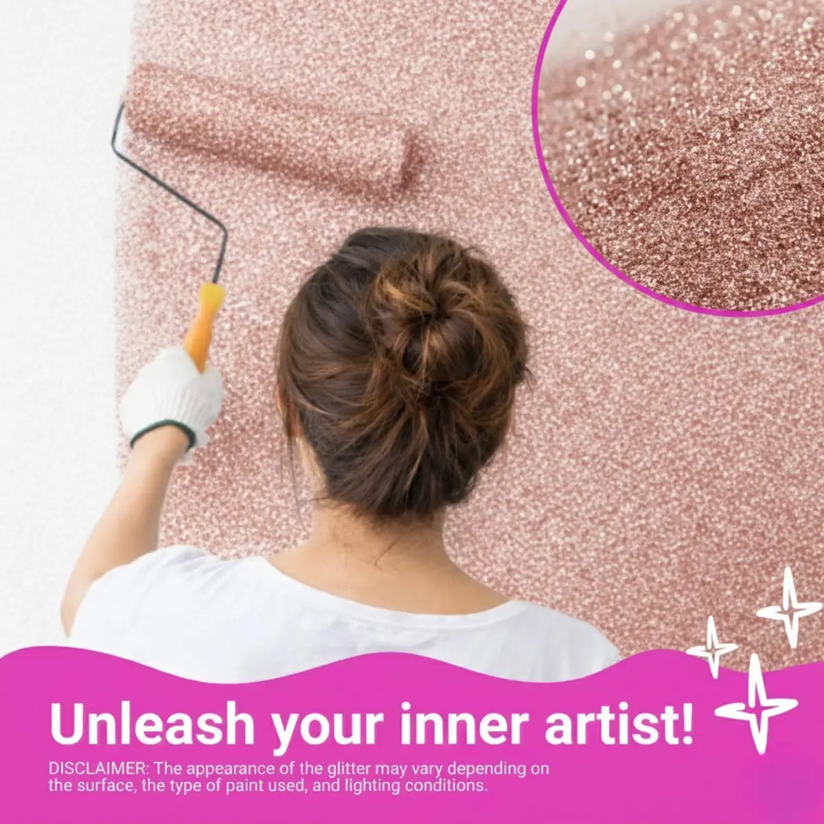 FBGC Pure Silver Rose Gold Glitter Paint Additive 14.11oz | Sparkle for Walls & Furniture - view 3