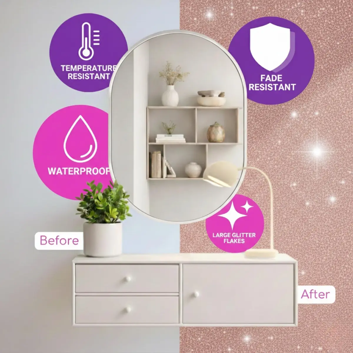 FBGC Pure Silver Rose Gold Glitter Paint Additive 14.11oz | Sparkle for Walls & Furniture - view 4