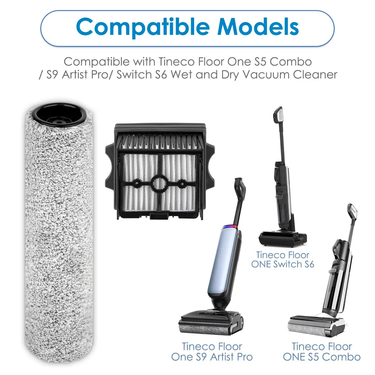BRUVISH Vacuum Filter Replacement Kit for Tineco Floor One S9 Artist Pro & S6 | HEPA & Brush Rollers, 6 Pack - view 5