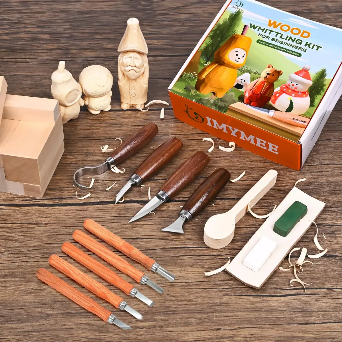 IMYMEE Wood Whittling Kit for Beginners - 25-Piece Set with Basswood Blocks & Carving Tools | Walnut Handles - view 5