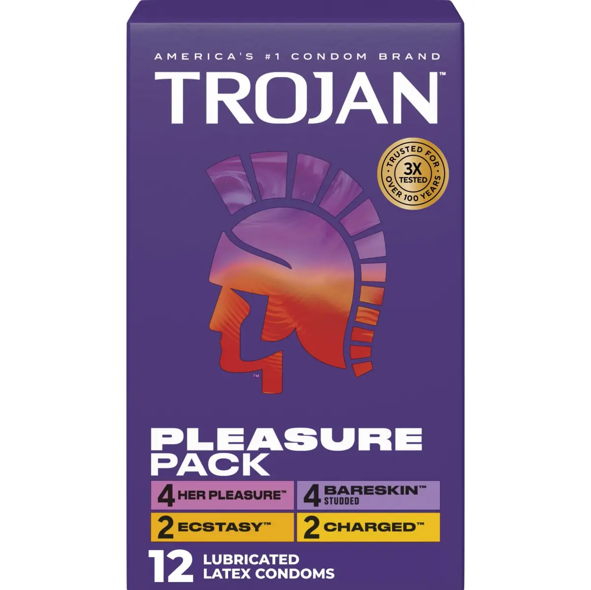 TROJAN Pleasure Pack Assorted Latex Condoms - 12 Count | Natural Feeling & Trusted Protection - main product image