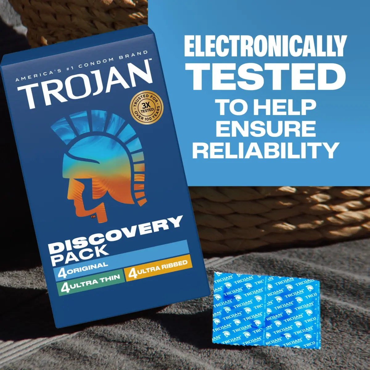 TROJAN Discovery Pack Assorted Latex Lubricated Condoms for Men, 12 Count | Variety Pack: Original, Ultra Thin, Ultra Ribbed - view 8