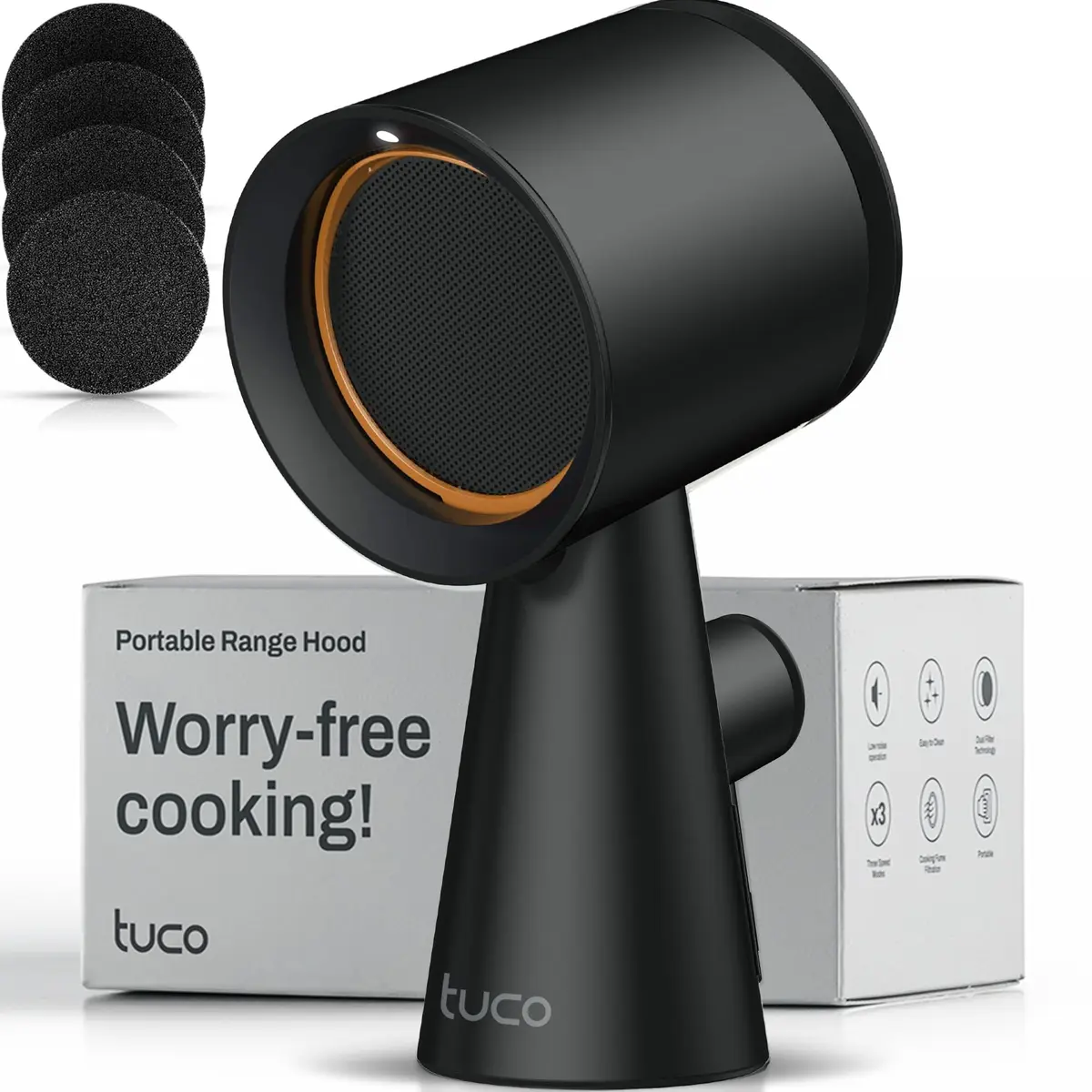 TUCO Portable Range Hood Black 19.7 cm (7.75 in) | ETL Certified Ductless Kitchen Exhaust Fan with 5-Layer Filter - main product image