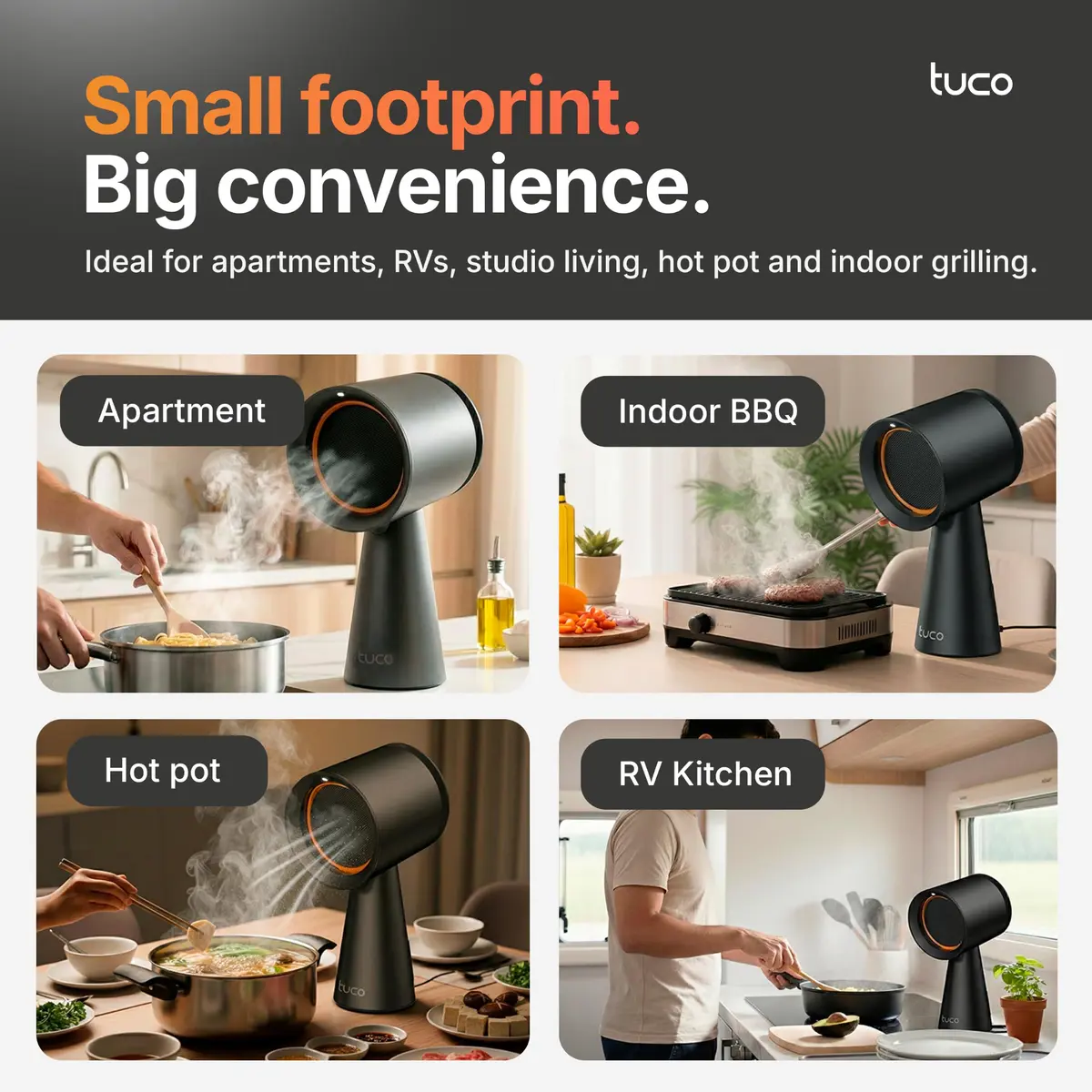 TUCO Portable Range Hood Black 19.7 cm (7.75 in) | ETL Certified Ductless Kitchen Exhaust Fan with 5-Layer Filter - view 6