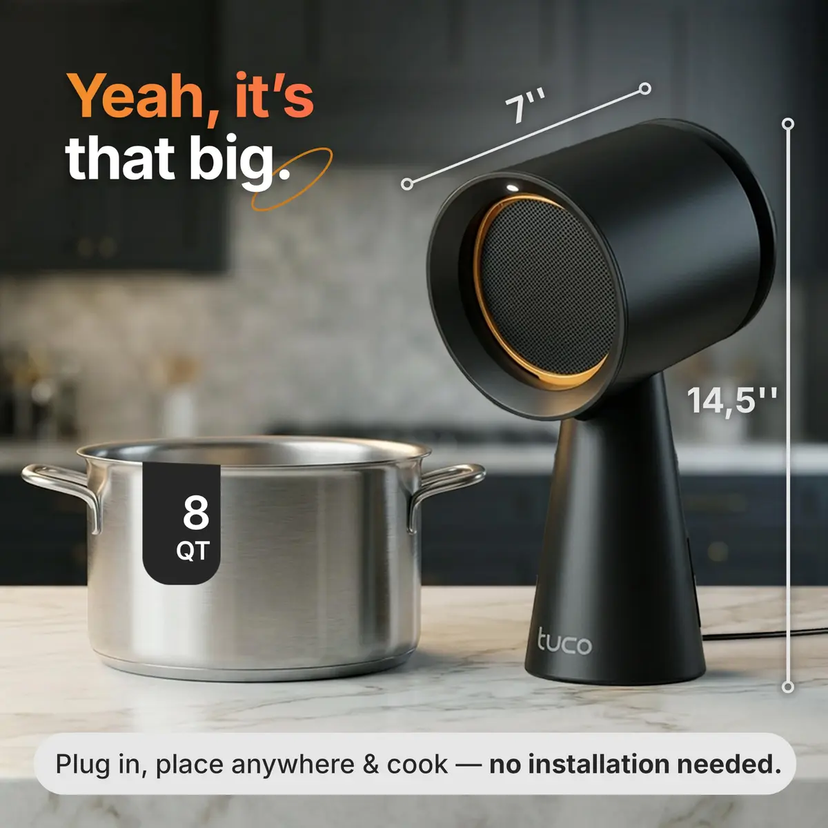 TUCO Portable Range Hood Black 19.7 cm (7.75 in) | ETL Certified Ductless Kitchen Exhaust Fan with 5-Layer Filter - view 4
