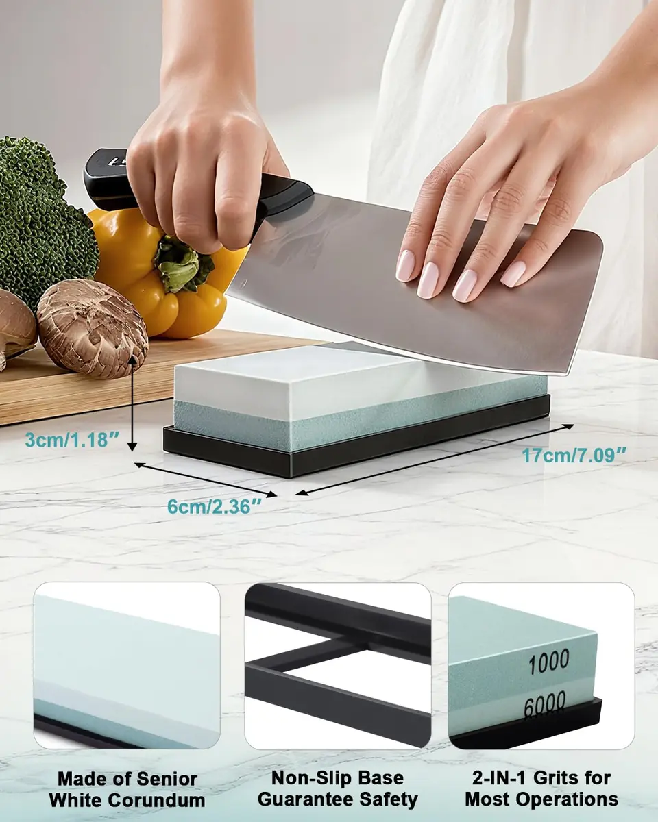 MIDO Professional Abrasive 1000/6000 Grit Knife Sharpening Stone Dual Sided Whetstone with Non-Slip Rubber Base, 18cm (7.09") - view 3