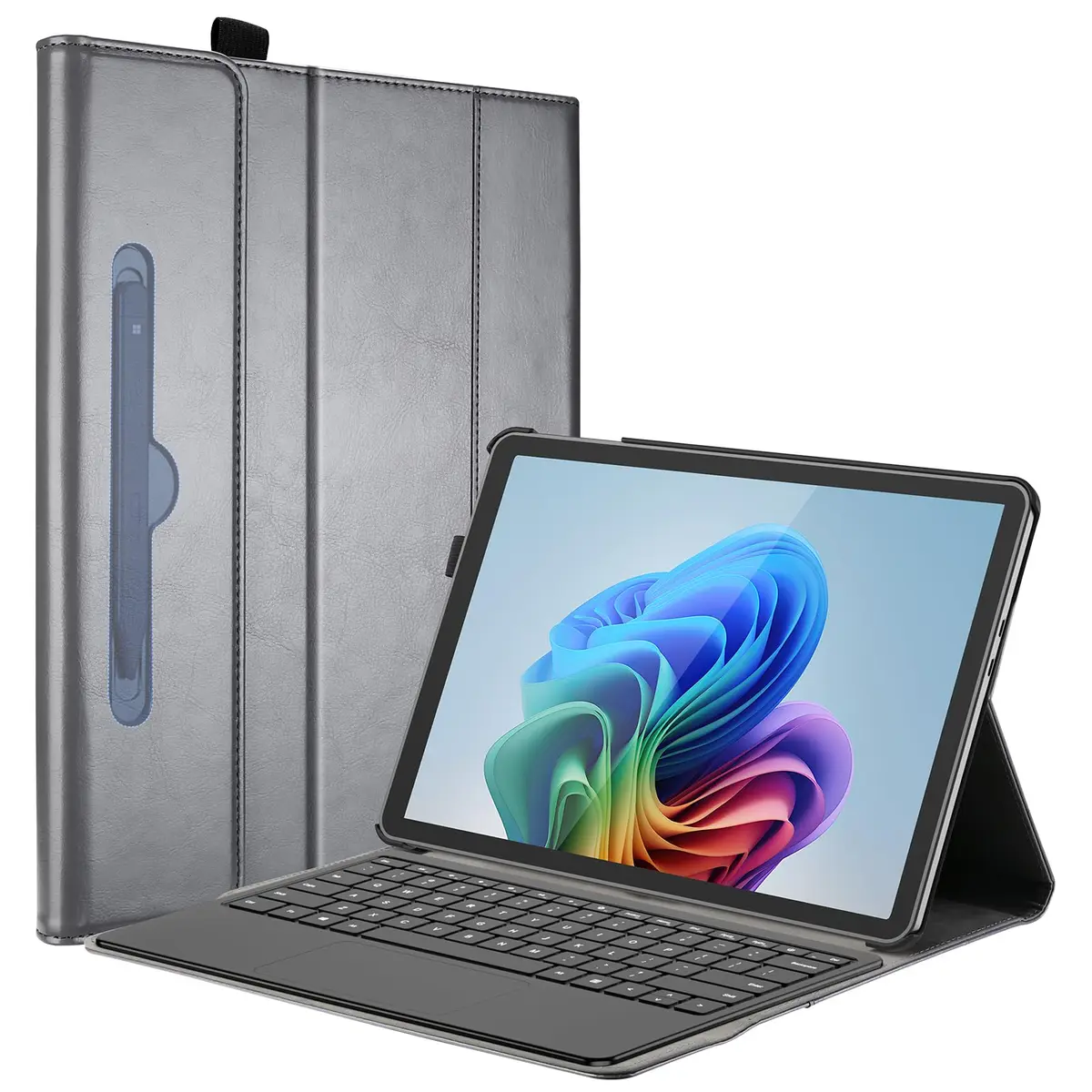 ProCase Premium PU Leather Folio Stand Case for Surface Pro 12" (2025 Release), Grey | Wireless Pen Charging & Multi-Angle Stand - main product image