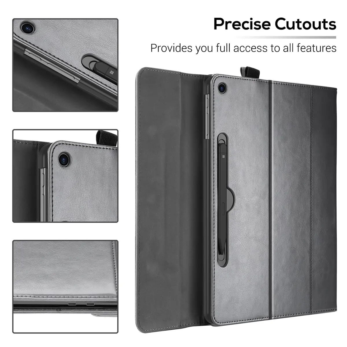 ProCase Premium PU Leather Folio Stand Case for Surface Pro 12" (2025 Release), Grey | Wireless Pen Charging & Multi-Angle Stand - view 5